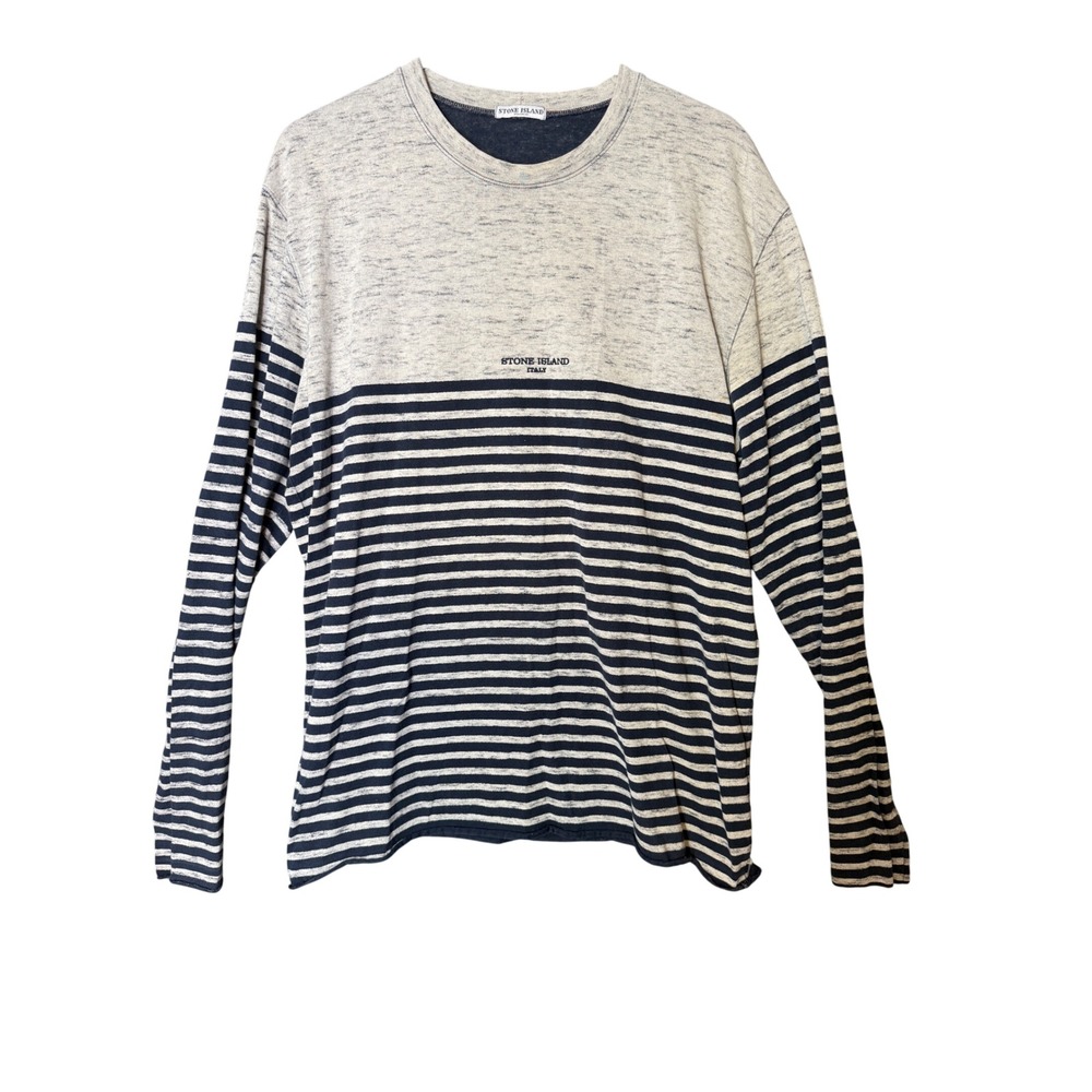 Stone Island Italy Mens Striped Long Sleeve T-Shirt Grey Navy Sz XL